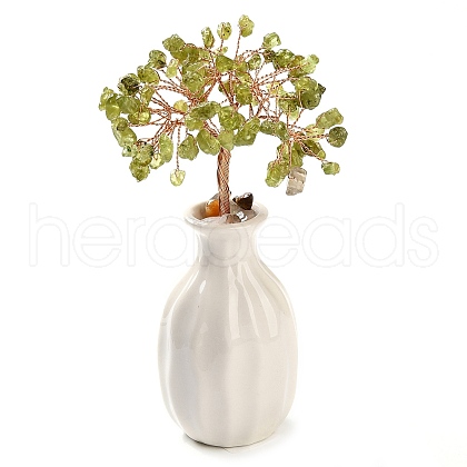 Mother's Day Natural Peridot Chips Money Tree Decorations DJEW-C016-01G-1