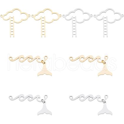 Unicraftale 8Pcs 4 Styles 201 Stainless Steel Connector Charms STAS-UN0039-24-1