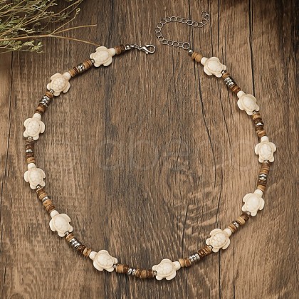 Sea Turtle Dyed Synthetic Turquoise & Coconut Heishi Beaded Necklaces for Men FS-WG4C8C3-02-1