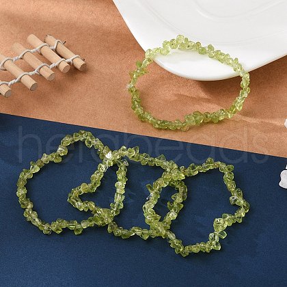 Unisex Chip Natural Peridot Beaded Stretch Bracelets BJEW-S143-51-1