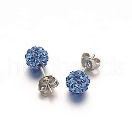 Polymer Clay Rhinestone Ball Stud Earrings EJEW-F0083-03F-1