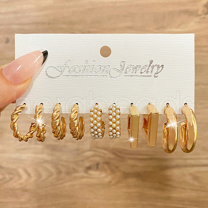 5 Pairs Alloy Hoop Earring Sets WG6DB3C-15-1