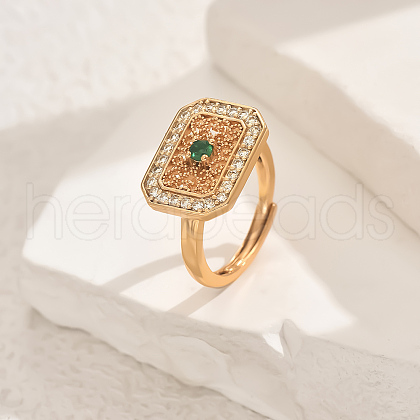 Geometric Hollow Brass Micro Pave Cubic Zirconia Adjustable Finger Rings for Women ZD6795-1-1
