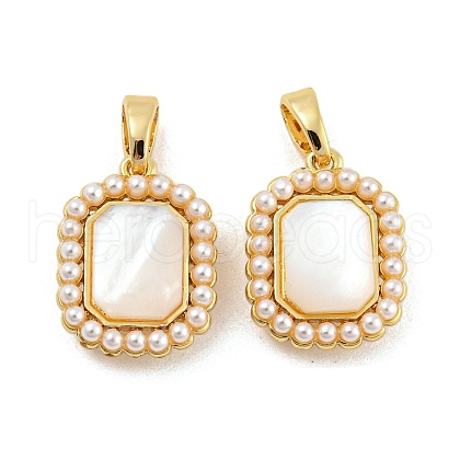 Brass Pave Shell Pendants KK-G490-43G-1