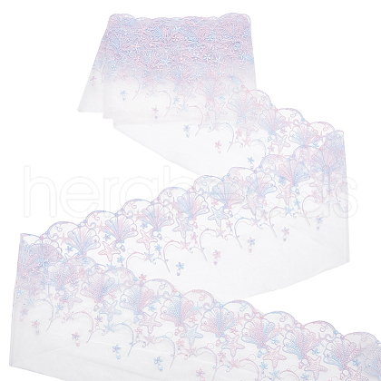 BENECREAT 5 Yards Polyester Embroidery Shell Lace Ribbon OCOR-BC0006-66B-1
