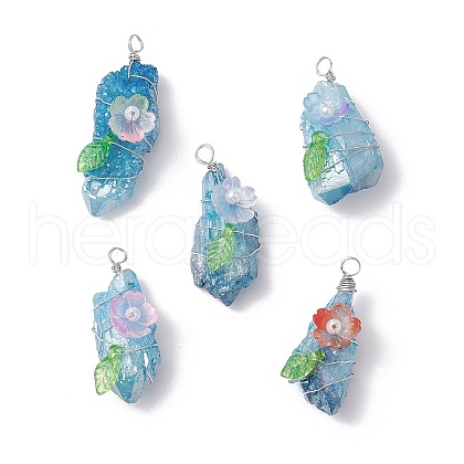 Electroplated Raw Natural Quartz Crystal Teardrop Copper Wire Wrapped Pendants PALLOY-JF03842-02-1