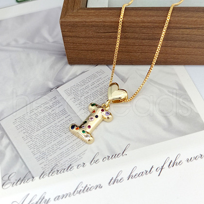 Brass Pave Colorful Cubic Zirconia Heart Initial Pendant Necklaces for Women WGF6021-12-1