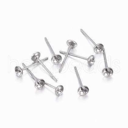Tarnish Resistant 304 Stainless Steel Post Stud Earring Settings For Half Drilled Beads STAS-H376-93-1