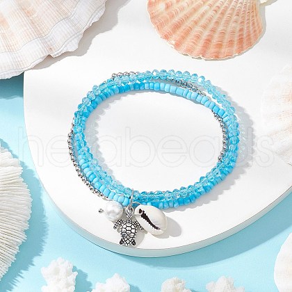 Glass & Brass Beads Multi-strand Bracelets BJEW-TA00638-1