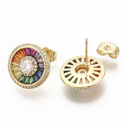 Brass Micro Pave Colorful Cubic Zirconia Stud Earrings EJEW-S208-050-1