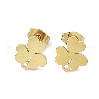 Clover Ion Plating(IP) 304 Stainless Steel Stud Earring Findings STAS-I206-109G-1
