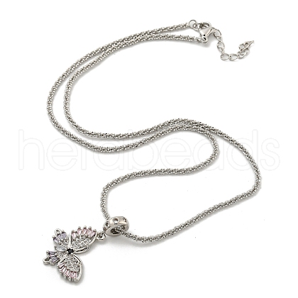 Rack Plating Brass Pave Colorful Cubic Zirconia Butterfly Pendant Necklaces NJEW-A031-04P-1