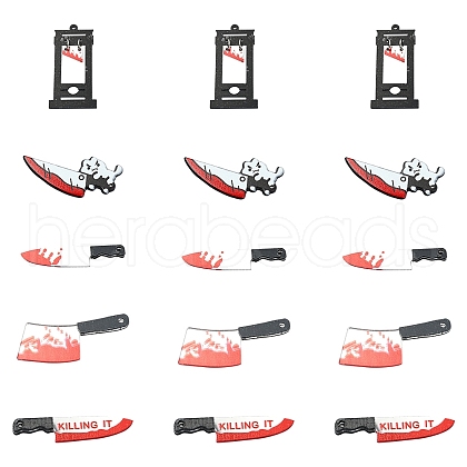 15Pcs 5 Styles Halloween Printed Opaque Acrylic Pendants MACR-YW0003-07-1