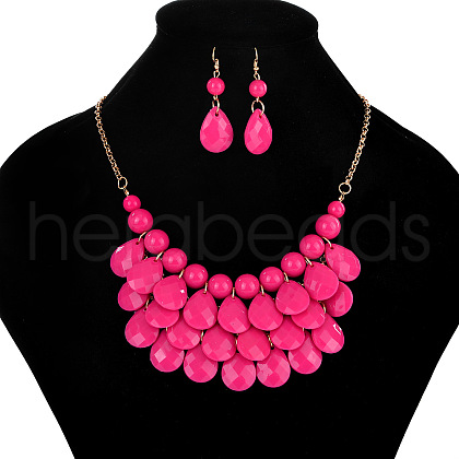 Fashionable Beach Style Acrylic Teardrop Dangle Earrings & Bib Necklaces Sets FS-WG62A33-09-1