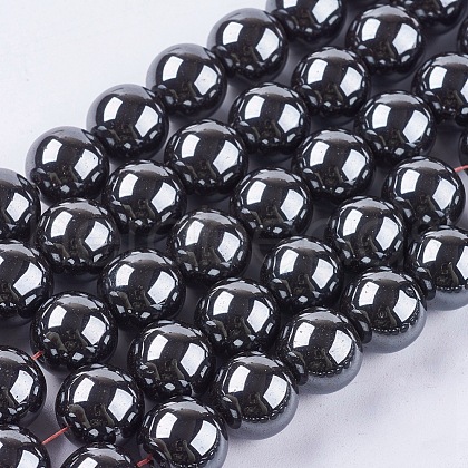 Non-Magnetic Synthetic Hematite Beads Strands G-H1624-12mm-1-1