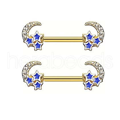316L Surgical Stainless Steel Royal Blue Enamel Moon Nipple Rings WG12885-03-1