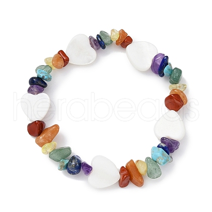 Natural & Synthetic Mixed Gemstone Chips & Shell Beaded Stretch Bracelet BJEW-JB09897-01-1