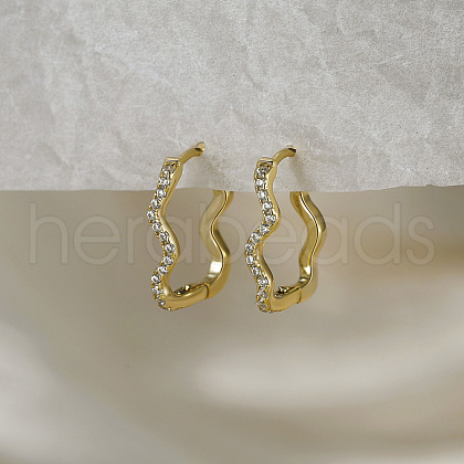 925 Sterling Silver Wavy Hoop Earrings EJEW-C146-02G-1