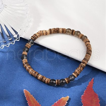 Natural Coconut Flat Round Beads Stretch Bracelets for Women BJEW-JB11636-01-1