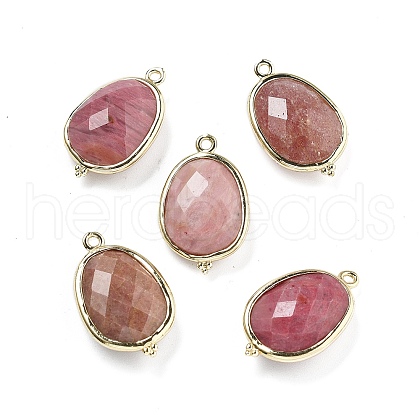 Natural Rhodonite Faceted Oval Connector Charms G-H323-02G-15-1