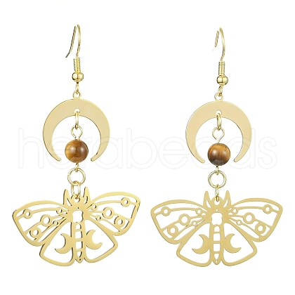 Moon & Butterfly Brass Dangle Earrings EJEW-TA00374-1