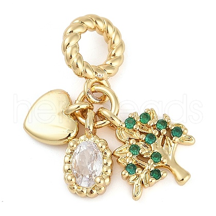 Rack Plating Brass Clear & Green Cubic Zirconia European Dangle Charms KK-P287-24G-1