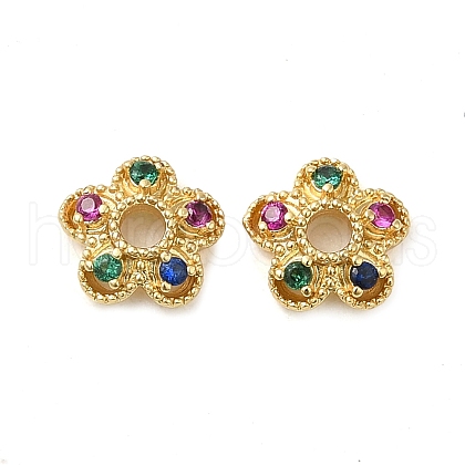 Rack Plating Brass Cubic Zirconia Bead Cap KK-K349-02G-1