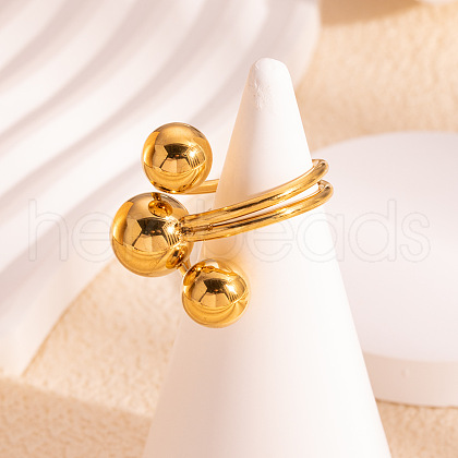 Stainless Steel Interlocking Circle Balls Adjustable Cuff Rings for Women UN0511-1-1