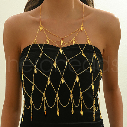 Elegant Iron Geometric Leaf Tassel Chest Body Chain NN0780-1