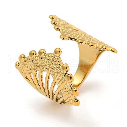 Ion Plating(IP) 304 Stainless Steel Fan Shape Open Cuff Ring for Women RJEW-A043-18G-1