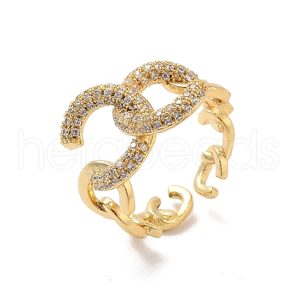 Brass Micro Pave Cubic Zirconia Open Cuff Rings RJEW-R146-17C-G-1