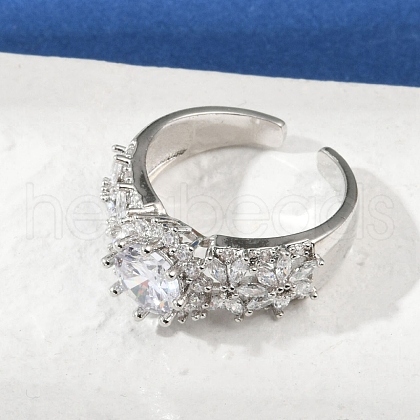 Brass Micro Pave Cubic Zirconia Adjustable Cuff Rings for Women RJEW-C129-04P-1
