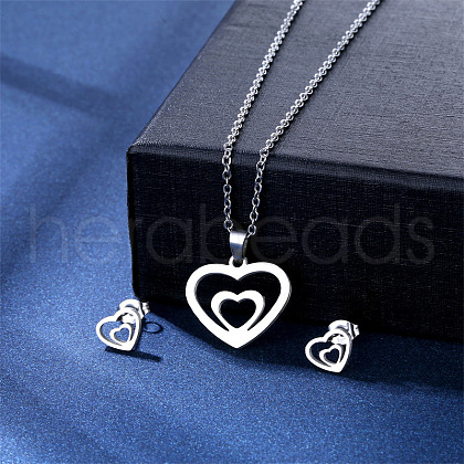 304 Stainless Steel Pendant Necklace & Stud Earring FS-WGC30A7-15-1