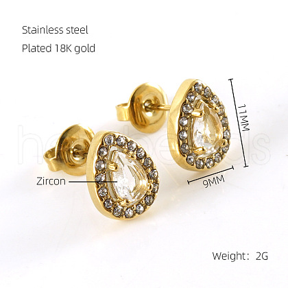 304 Stainless Steel Cubic Zirconia Stud Earrings FS-WGD0B7C-21-1