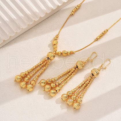 Brass Round Beaded Tassel Earrings & Necklaces Sets for Women VL7568-1