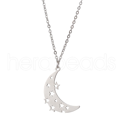 Hollow Moon & Star 304 Stainless Steel Pendant Necklaces NJEW-JN04815-02-1