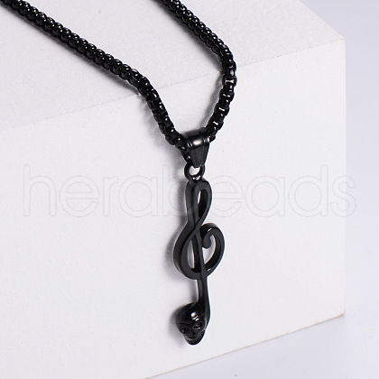 Retro Stainless Steel Musical Note Skull Pendant Punk Hip Hop Necklaces for Men RP8243-2-1
