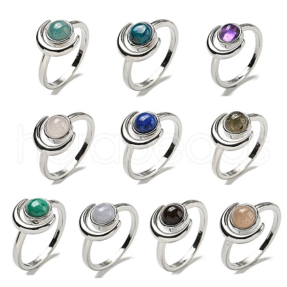 Natural Gemstone Adjustable Rings RJEW-K269-09P-1