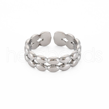304 Stainless Steel Oval Wrap Open Cuff Ring for Women RJEW-S405-163P-1