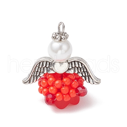 Glass Seed Beaded Angel Pendants PALLOY-MZ00714-02-1