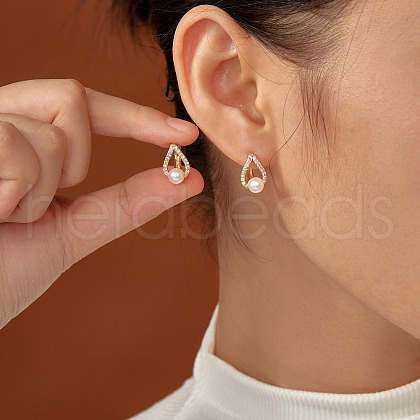 Teardrop Brass Pave Clear Cubic Zirconia Stud Earrings UK6514-1