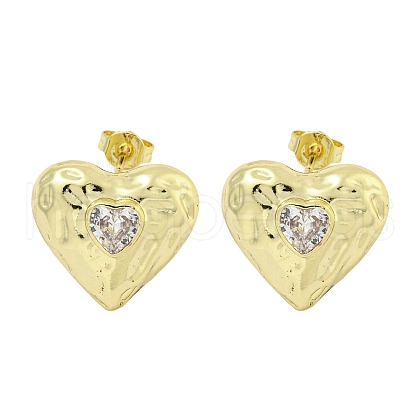 Heart Texture Brass Micro Pave Cubic Zirconia Stud Earrings for Women EJEW-E312-07G-1