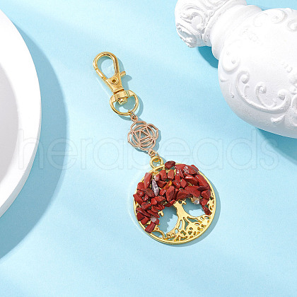 Natural Red Jasper Chips Beads & Alloy Tree of Life Pendant Decorations HJEW-JM03129-07-1