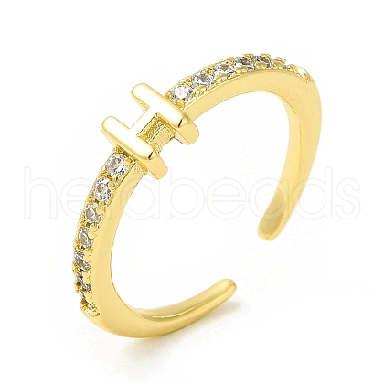 Clear Cubic Zirconia Initial Letter Open Cuff Ring RJEW-H120-09G-H-1