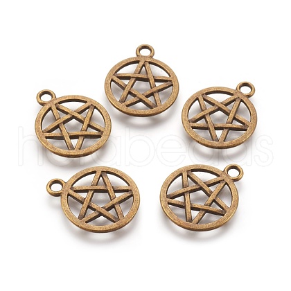 Tibetan Style Alloy Flat Round with Star Charms TIBEP-5248-AB-FF-1