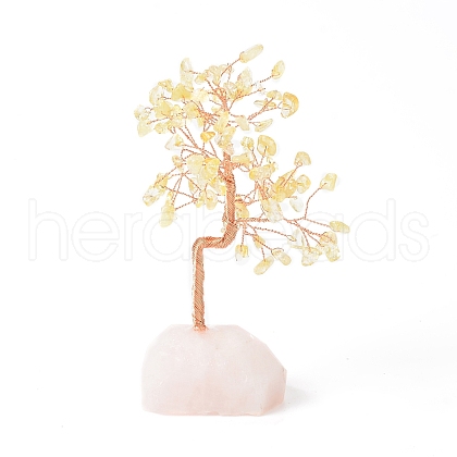 Natural Yellow Quartz Money Tree with Natural Rose Quartz Base Display Decorations DJEW-G027-08RG-07-1