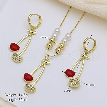 Brass Micro Pave Cubic Zirconia Pendant Necklaces & Hoop Earrings Sets FS-WGB514D-04-1