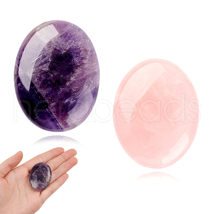 AHADERMAKER 2Pcs 2 Styles Natural Amethyst & Rose Quartz Palm Stones AJEW-GA0007-90B-1