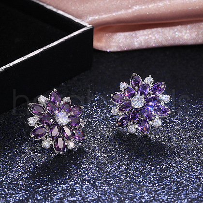 Brass Cubic Zirconia Stud Earrings WG5F7F0-08-1