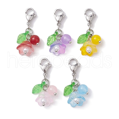 Flower Glass & Natural & Dyed Malaysia Jade Pendant Decortion HJEW-JM01985-02-1